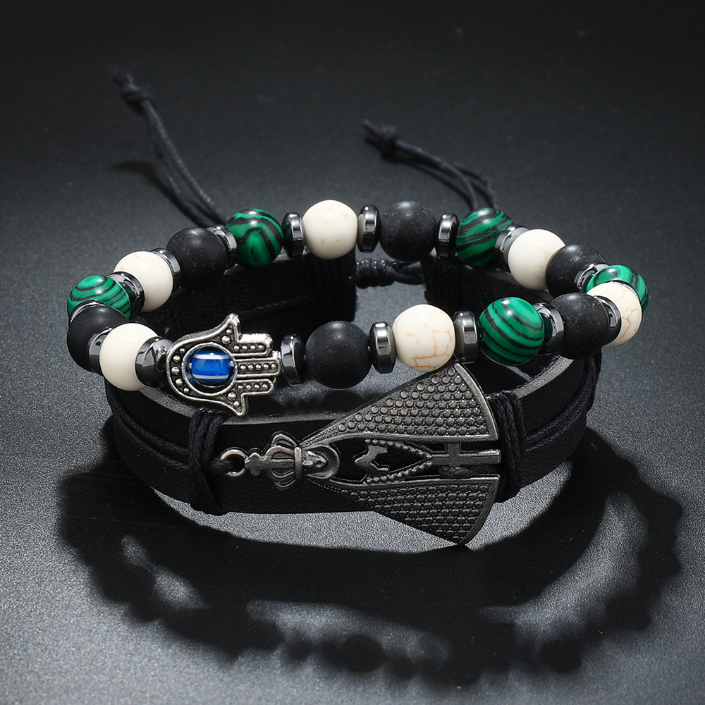 Retro Devil's Eye Palm Pu Leather Beaded Unisex Bracelets display picture 14