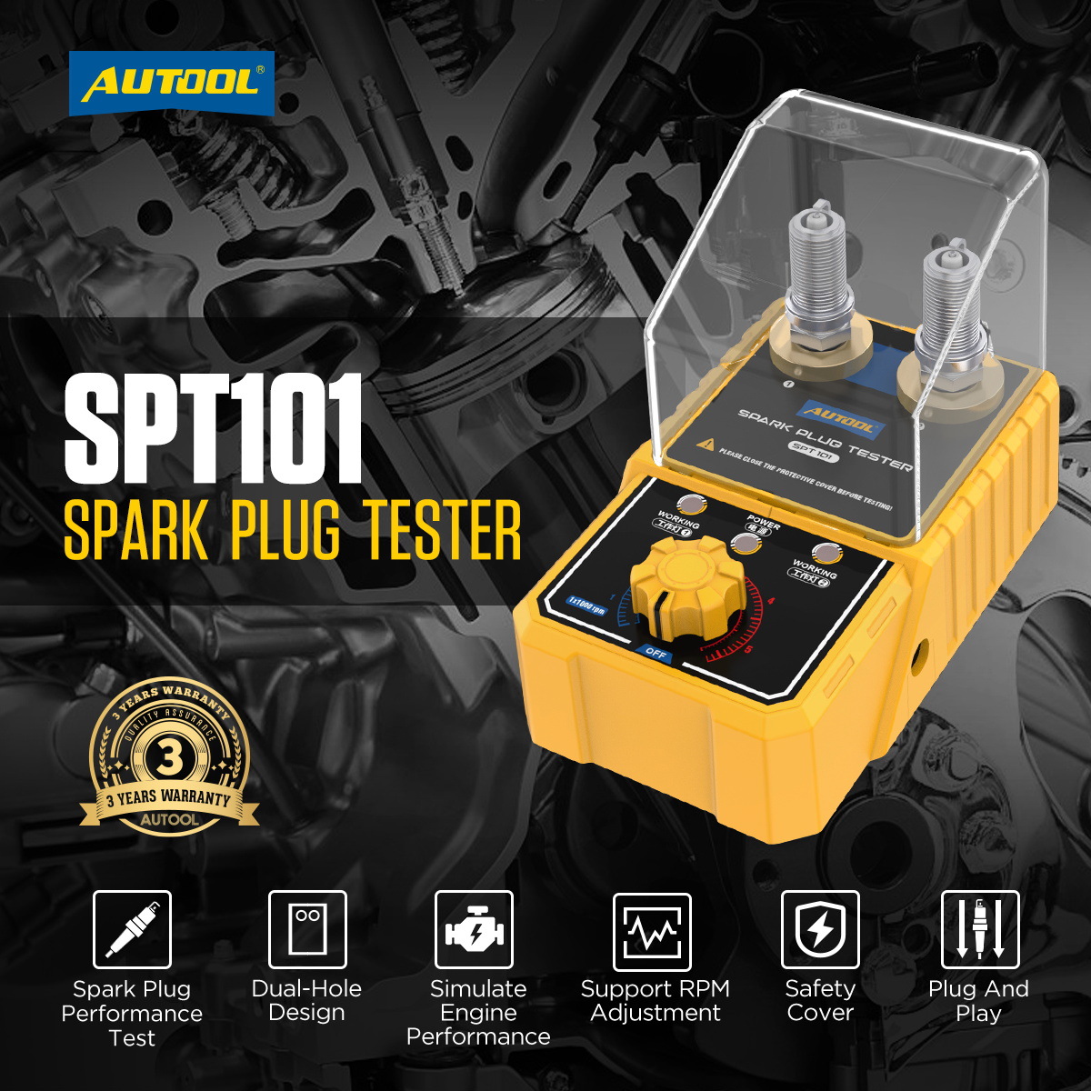 Probador de Bujías AUTOOL SPT101, Probador de Bujías Eléctrico para Automóviles