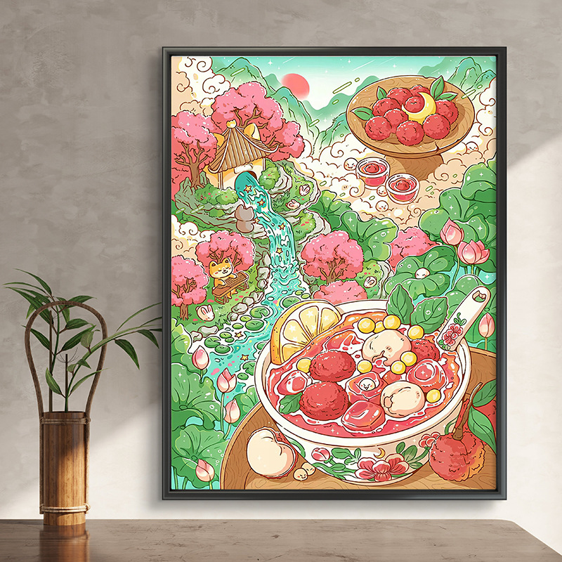 Pintura al óleo digital de estilo antiguo estilo arquitectónico de la dinastía Tang, relleno a mano, relleno de agujero, lámpara acrílica, sala de estar nueva
