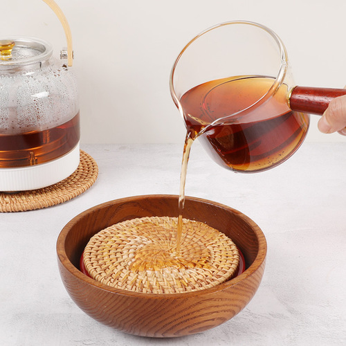 Round hollow rattan coaster set saucer home kitchen table heat-resistant casserole mat creative autumn rattan insulation mat