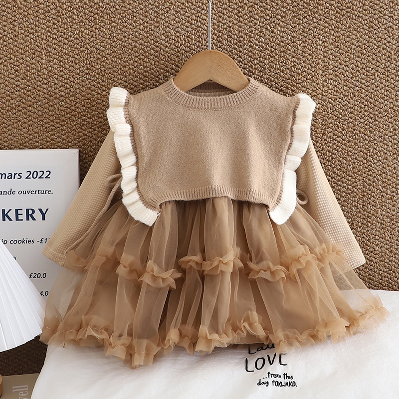 Girls' Autumn Long-sleeved dress Sweater Vest suit Children's Korean-style Fashionable Two-piece Dress Autumn