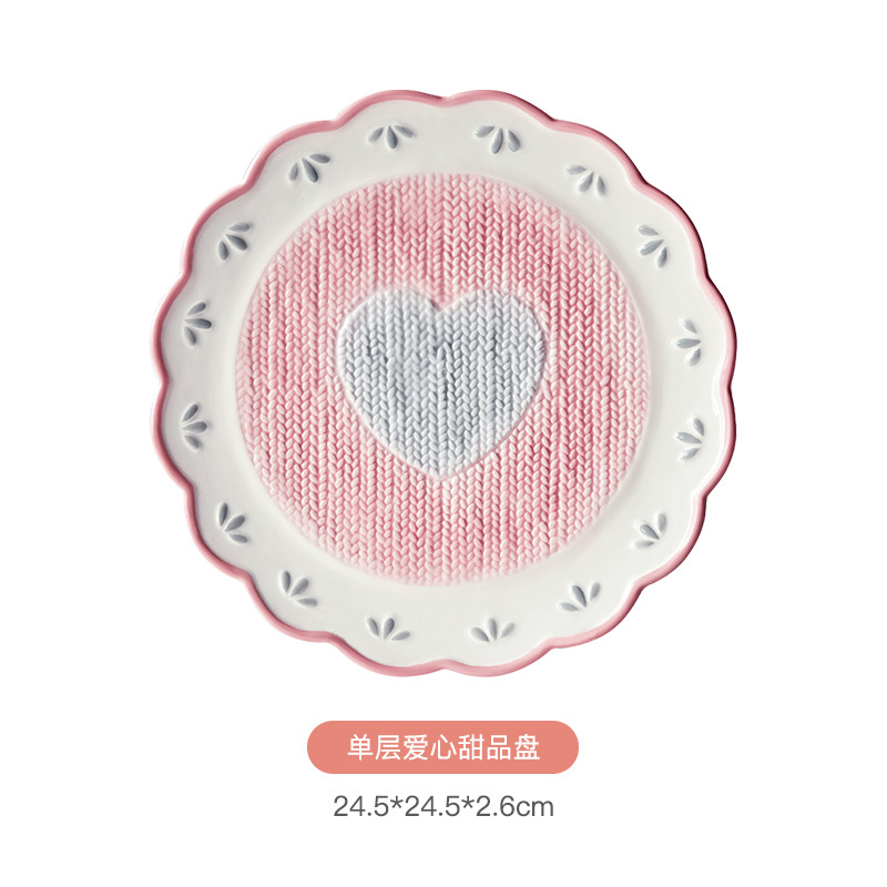 INS estilo hermosa chica en forma de corazón placa de cerámica plato de fruta Placa de postre de cerámica de punto Placa de flor PARTIDO placa de la torta