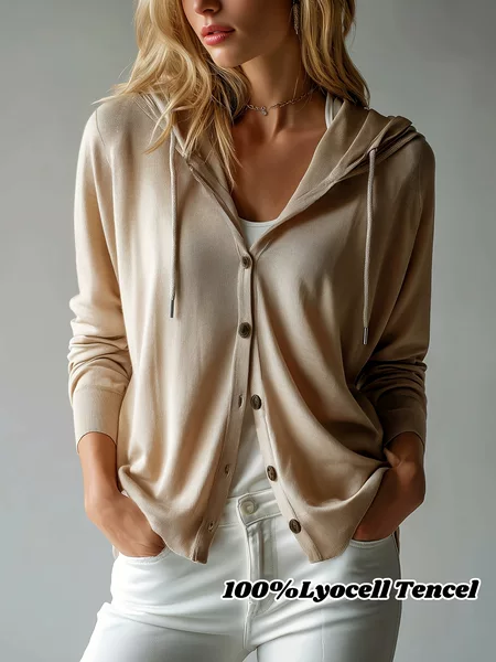 Amazon's Popular Foreign Trade Item: Multi-Color 100% Lyocell Tencel European and American Style Hooded Knit Women's Cardigan for Casual and Business Wear