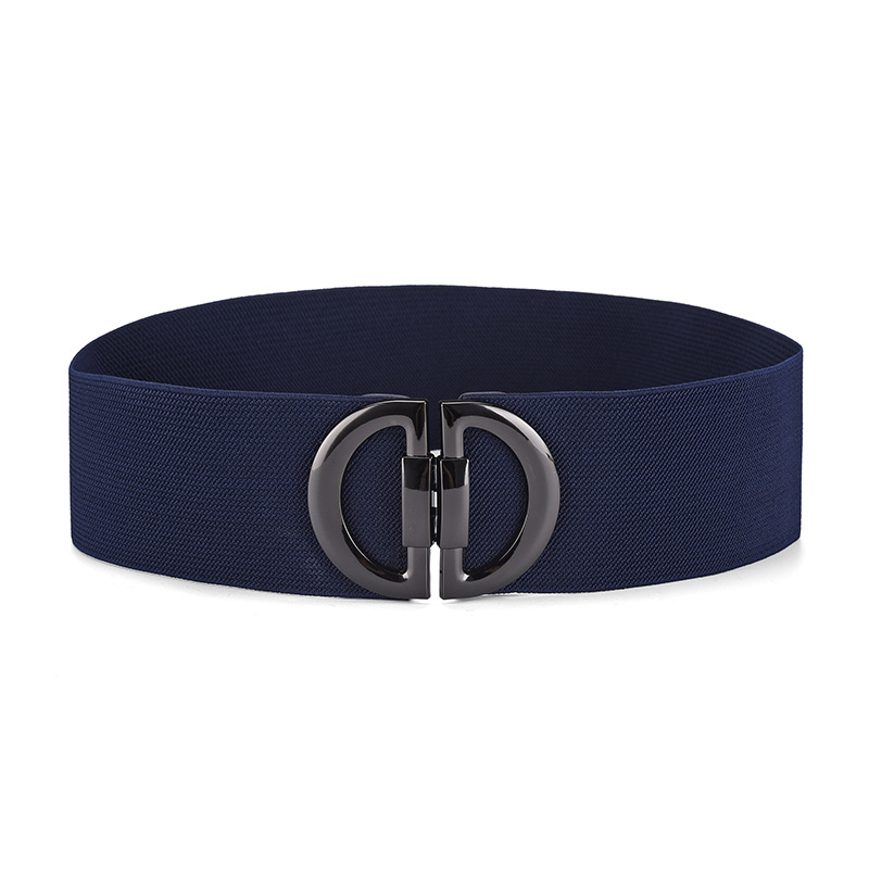 Moda popolare stile lettera tre dimensioni fibbia nera tessitura elastica ampia copertura in vita Cintura da donna versatile giacca a vento_voghion.com