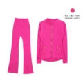 Stand Collar Rose Pink Gold Flared Suit