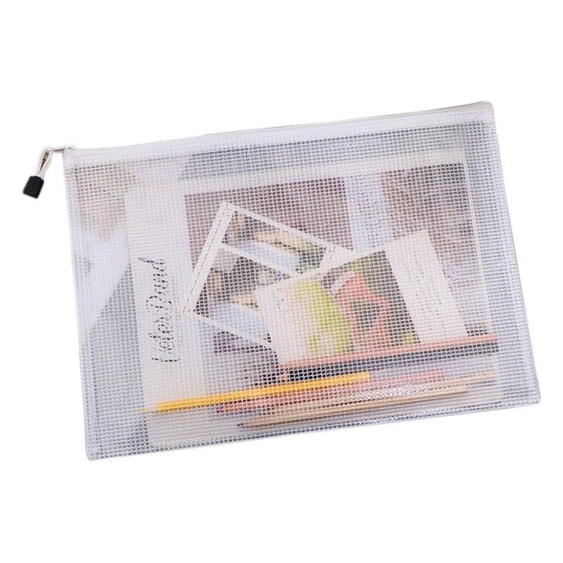 Venta al por mayor de plástico de pvc a5 bolsa de archivo de cremallera de malla de gran capacidad a3 archivo de almacenamiento de datos de inspección de producción a4 bolsa de almacenamiento