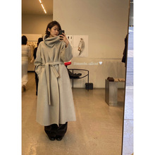 现 2025冬季新款韩国设计师mon*ha围巾堆堆领羊毛呢羊绒大衣