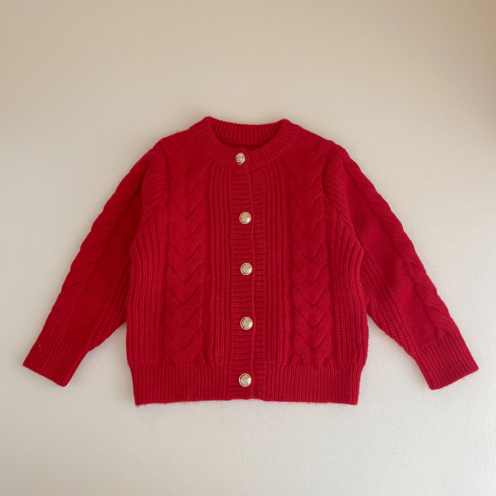Han 24 Neue Baby-Kleidung Mädchen Rot Grün Fried Dough Twists Strickjacke Verdickt Gestrickte Pullover Mantel Mode Herbst und_voghion.com