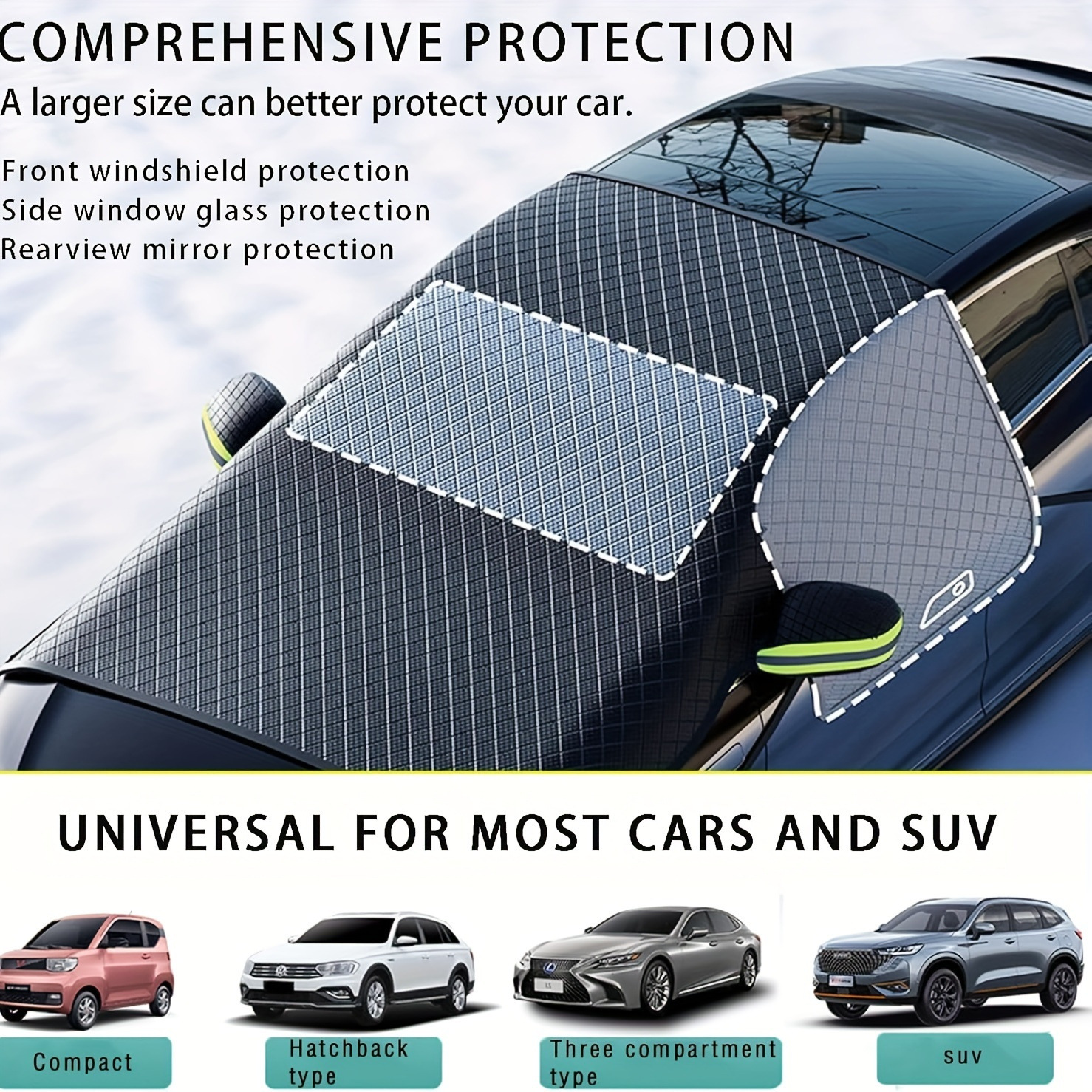 Cross-Border Car Snow Cover, Winter Front Windshield Anti-Freeze and Anti-Frost Snow Shield, Magnetic Snow Cover, Half-Cover Car Cover Wholesale