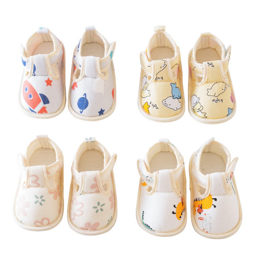 23 Autumn New Baby Shoes Soft Sole Learning Step Cartoon Laces Shoes 6-12 Anti-Slip Fabric Sole Fabric Front Shoes