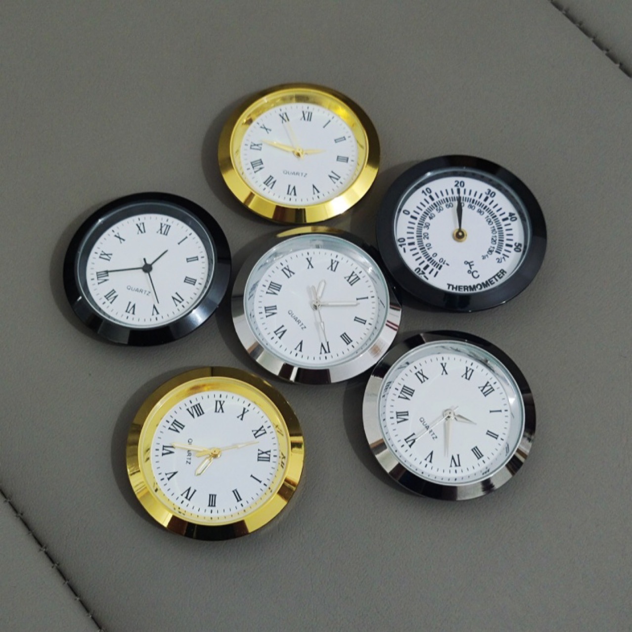 笔筒时钟36mm水晶工艺品表头台历礼品装饰钟表车载镶嵌式石英表头