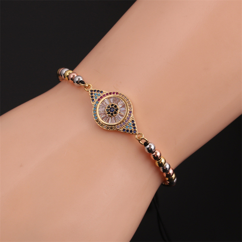 Copper Inlaid Zircon Eye Woven Retro Adjustable Bracelet Wholesale Jewelry Nihaojewelry display picture 9