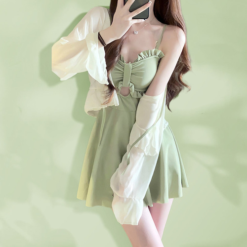 Women's High-End New Style One-Piece Conservative Long Sleeve Cover-Up Slimming Push-Up High-End Pure Desire Hot Spring Swimsuit