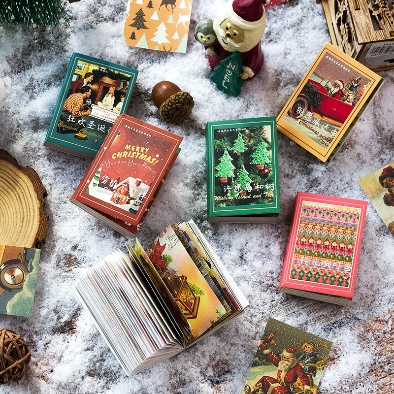 寄語 聖誕系列手札小本100張 迷你復古便簽手帳拼貼裝飾素材紙6款