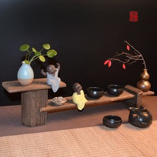 复古实木茶具配件创意茶室摆件木质收纳架客厅床头置物架茶茶杯架