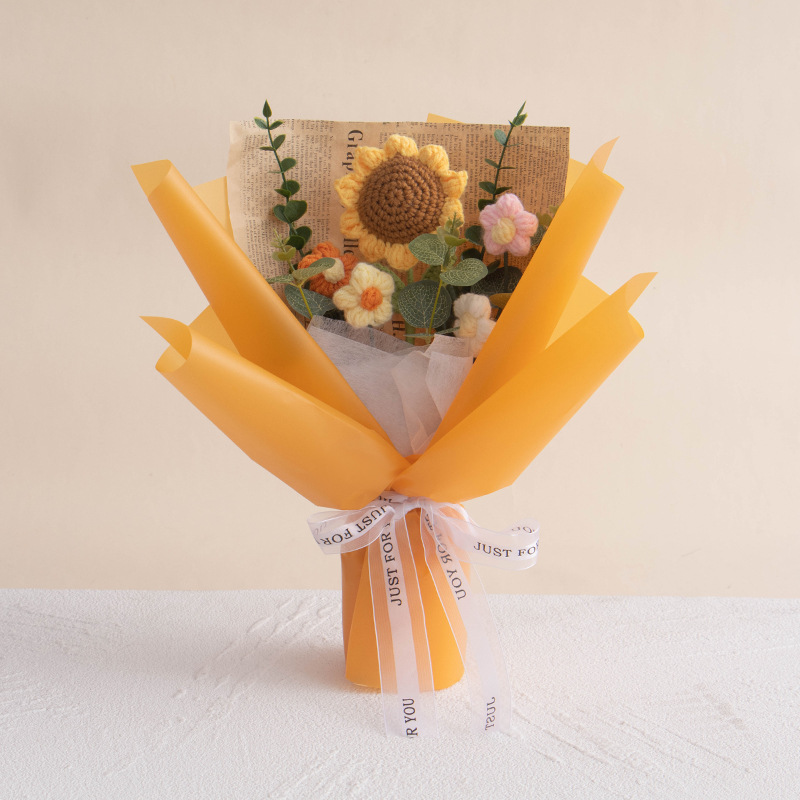 De lana de ganchillo pequeño ramo de regalo girasol acabado flor regalo de negocios lana hecha a mano de bricolaje de ganchillo flor artificial