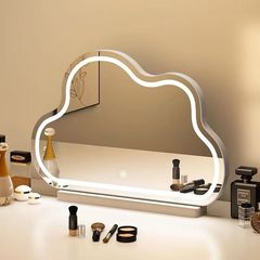 デスクトップバニティミラースマートタッチLEDライトクラウドバニティミラーデスクトップ寝室LEDデスクトップミラーベースクマ