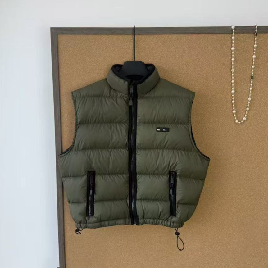 Nanyou Women's Clothing M Brand 26 Autumn/Winter New Letter Embroidery Military Green Thickened Down Vest Jacket for Women