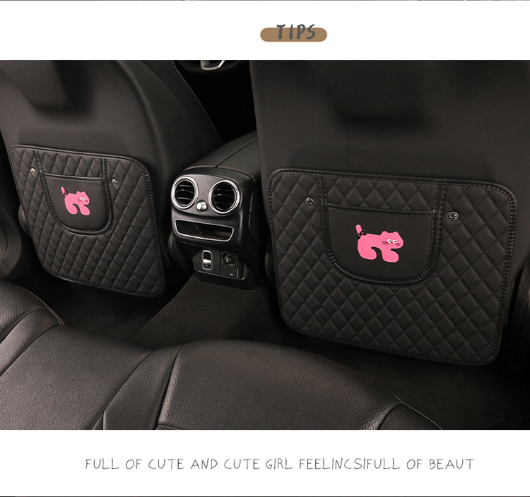 Quilted Embroidered Pink Cat Anti-Kick Pad Cute Cartoon Car Seat Back Anti-Kick Pad Car Seat Back Anti-Fouling Pad Anti-Dirty Pad