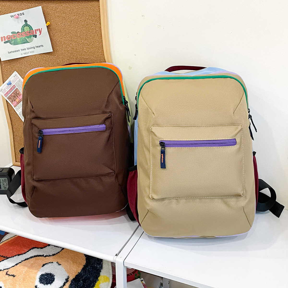 Japanese-Style Minimalist Backpack New Color-Blocking Design Unisex Student Backpack Dopamine Outdoor Sports Hiking Bag