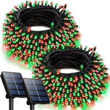 新款太阳能灯串红绿圣诞节日庭院装饰布置满天星独立日万圣节彩灯