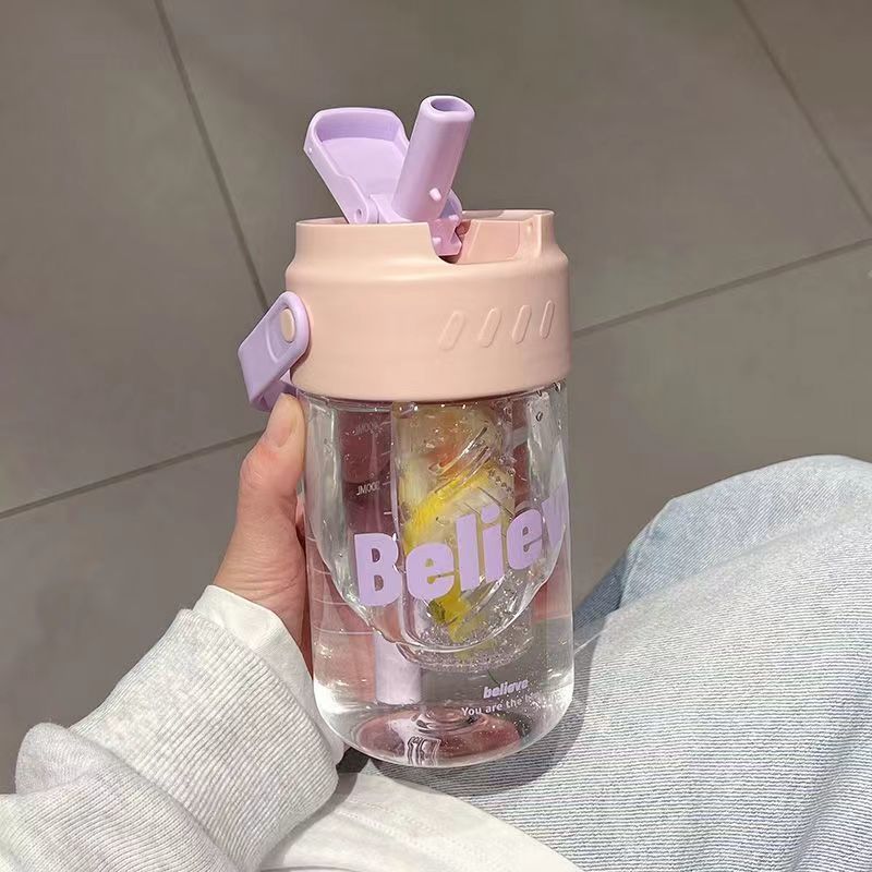 할인 : 식품등급 - 핑크 610mL | 차 배수구 + 빨대 포함 - [신선한 차 필터 꽃 찻잔] 밀봉 및 방수 * 걱정없는 패키지