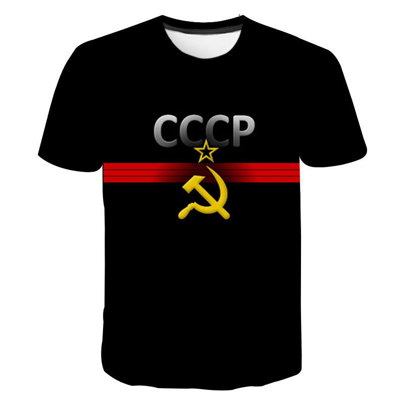2024 Transfronterizo nuevo estilo soviético CCCP 3D impresión digital cuello redondo tendencia de moda hombres y mujeres camiseta top