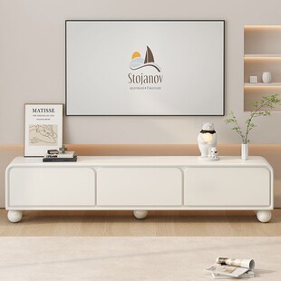 Cream Style TV Cabinet Coffee Table Combination Living Room Household Modern Simple Small Apartment Round Foot Floor TV Cabinet