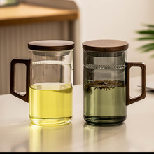 木把玻璃杯月牙泡茶杯茶水分离水杯带过滤大容量绿茶杯过滤泡茶杯