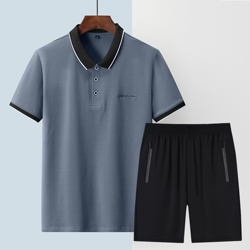 Camisas polo para hombres, pantalones casuales de hielo de manga corta, pantalones cortos de hielo de verano, set deportivo de hielo de hombre, solapa