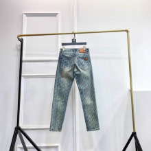 轻奢浅色印花牛仔裤男潮流百搭水洗修身小脚长裤子