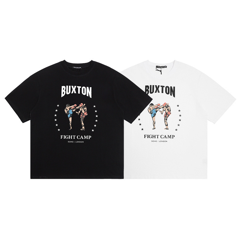 Cb Icon Trendy High Street Boxer Print Simple Reverse Neckline Design Casual Loose Men's and Women's Same Style T-Shirt