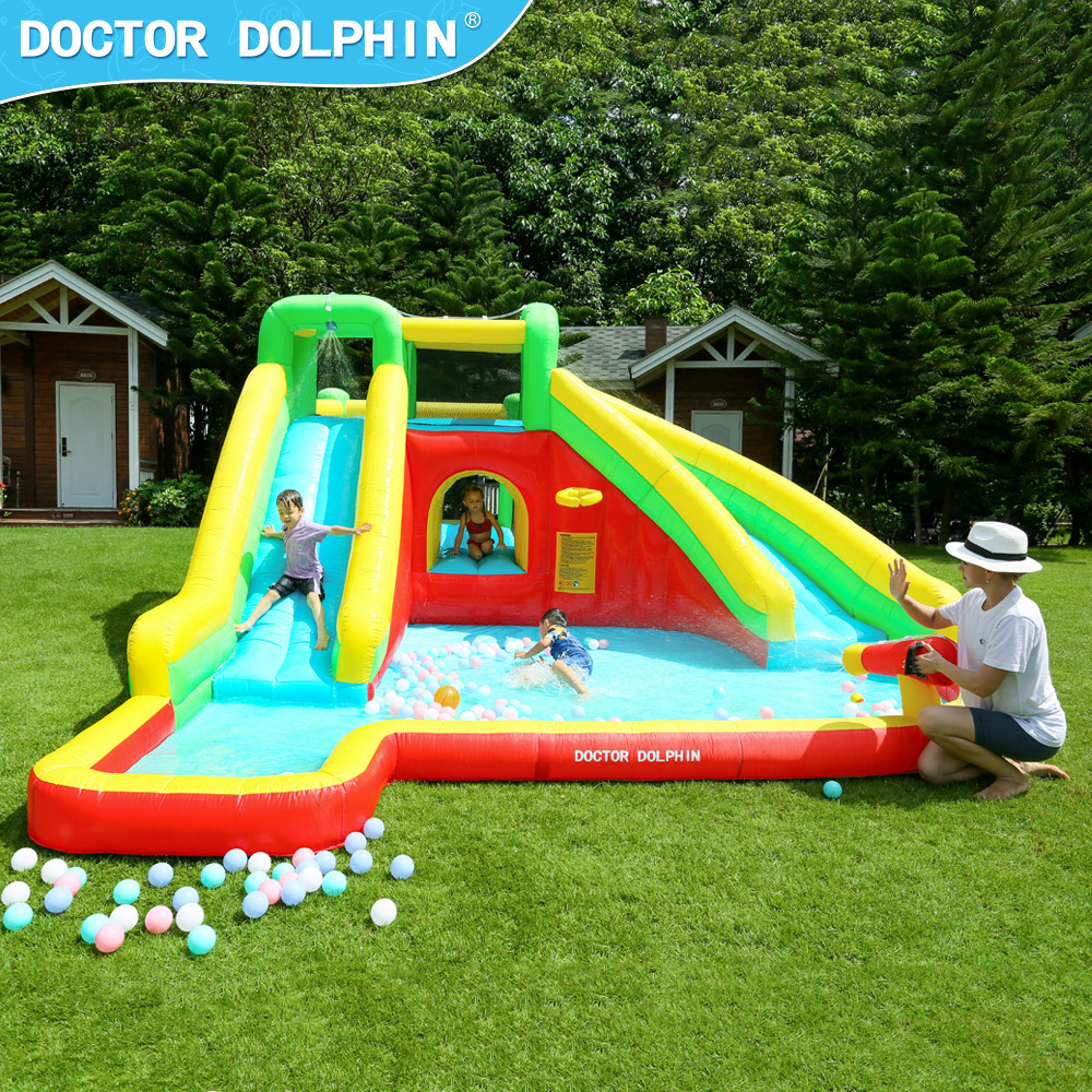 Doctor Delfín | Castillo inflable para niños, pequeño castillo inflable acuático para interiores, tobogán inflable acuático tipo trampolín.