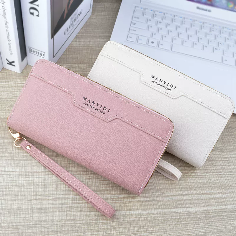 Wallet, long shoulder bag with zipper, capacious small clutch bag, genuine leather
