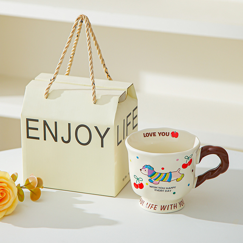 Creativo lindo salchicha cerámica taza taza de pareja taza de agua taza de café casera regalo de cumpleaños para amigos
