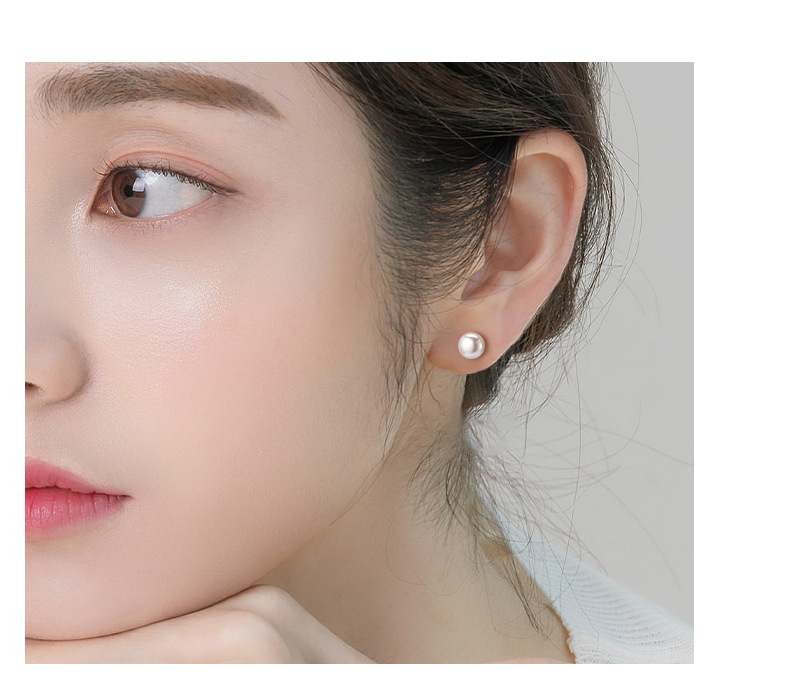 Simple Style Solid Color Silver Plating Inlay Pearl Ear Studs 1 Pair