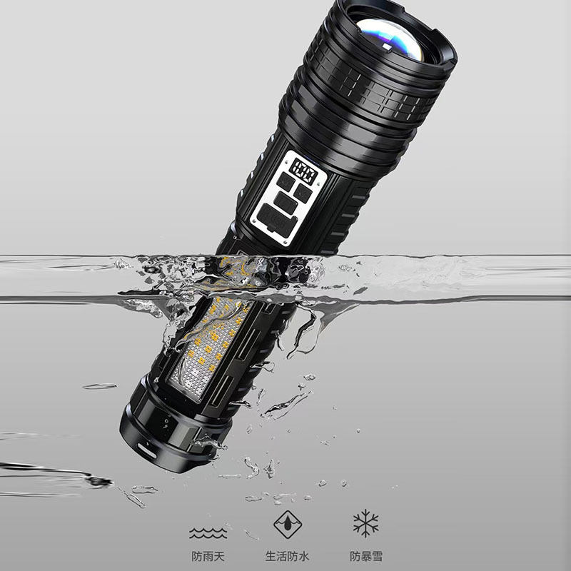 Dual Laser White & Yellow Light Telescopic Zoom Powerful Flashlight with Battery Display USB Charging Long-Lasting Flashlight