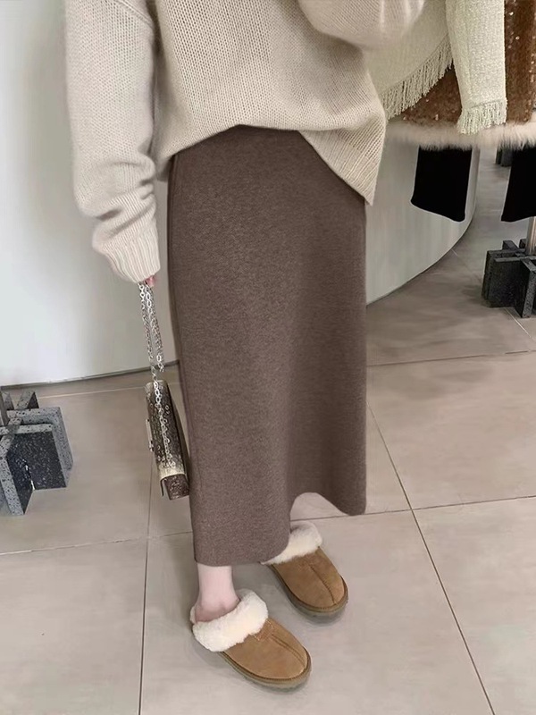 高级感软糯羊毛针织半身裙女秋冬季中长款直筒包臀裙高腰a字裙子|undefined