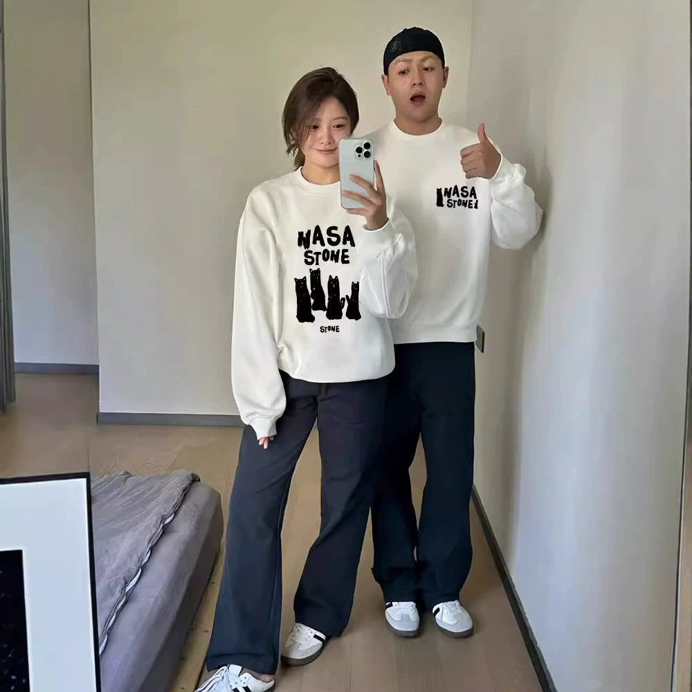 [Тяжелый хлопок тонкий/бархатный бархат серебряной лисы] Пара в 2024 новом круглом воротнике свитер ниша плюс бархат