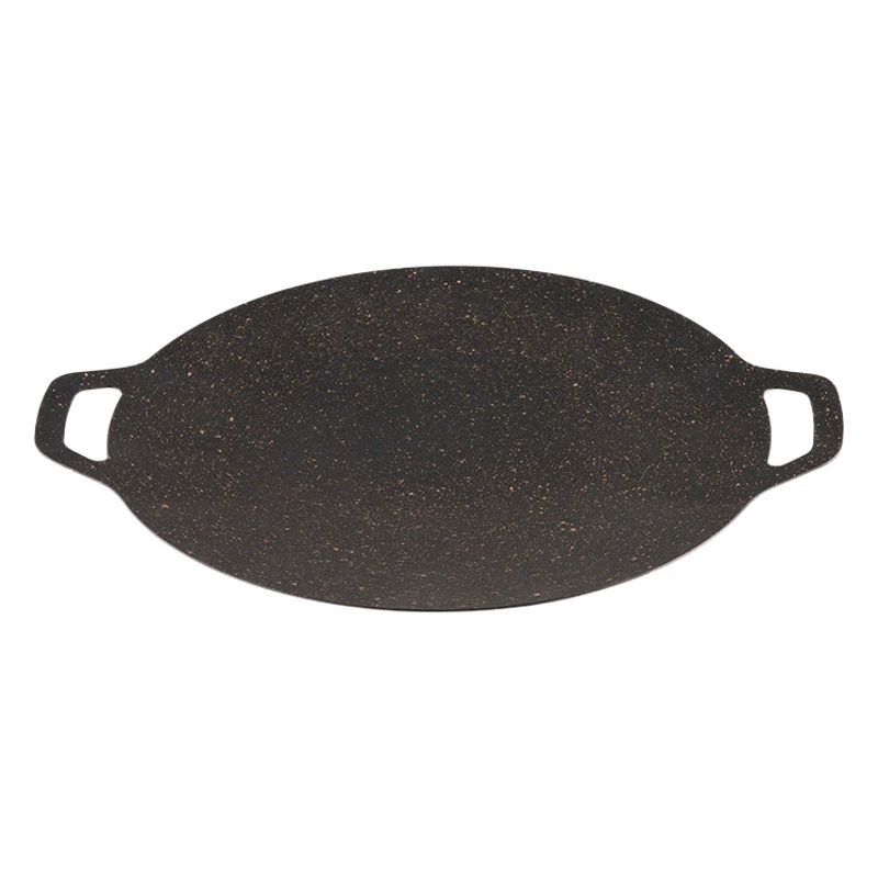 Наружная кемпинговая Бытовая тарелка для барбекю в Корейском стиле, круглая портативная универсальная тарелка для жареного яйца, железная тарелка, тарелка для барбекю с двойным ухом