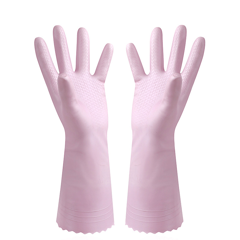 Engrosado flocado guantes de cocina para el hogar lavado de vajilla de limpieza de lavandería trabajo doméstico guantes de goma a prueba de agua forrado de lana al por mayor