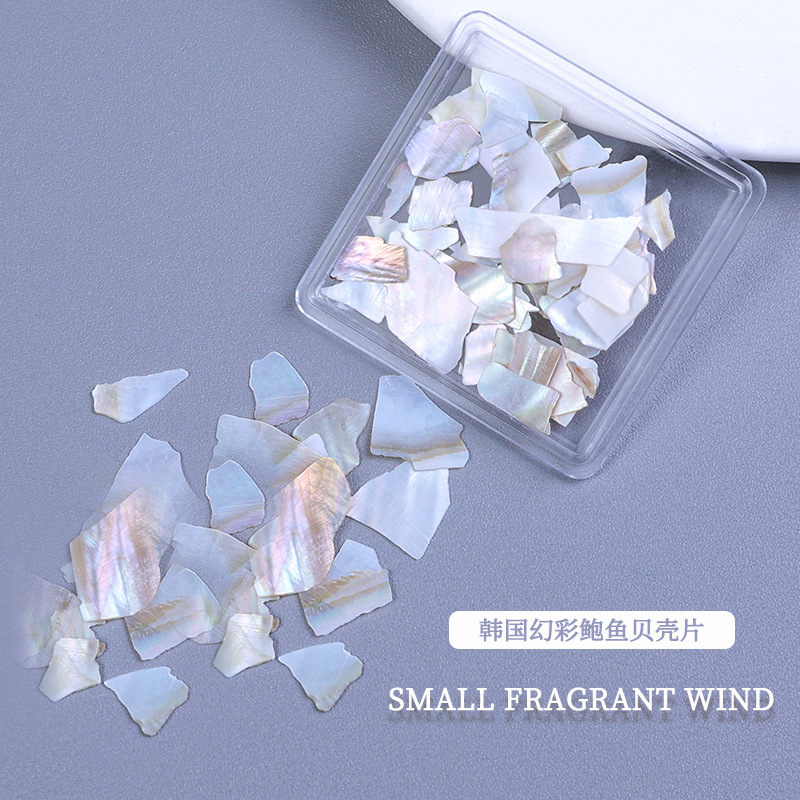 Decoraciones para uñas, piezas de concha de abulón iridiscente, decoraciones en caja, venta al por mayor, fragmentos de concha ultrafinos irregulares, decoración para uñas DIY