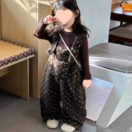 女童裤子冬装2025新款洋气儿童摇粒绒拼色保暖背带裤宝宝连体裤潮