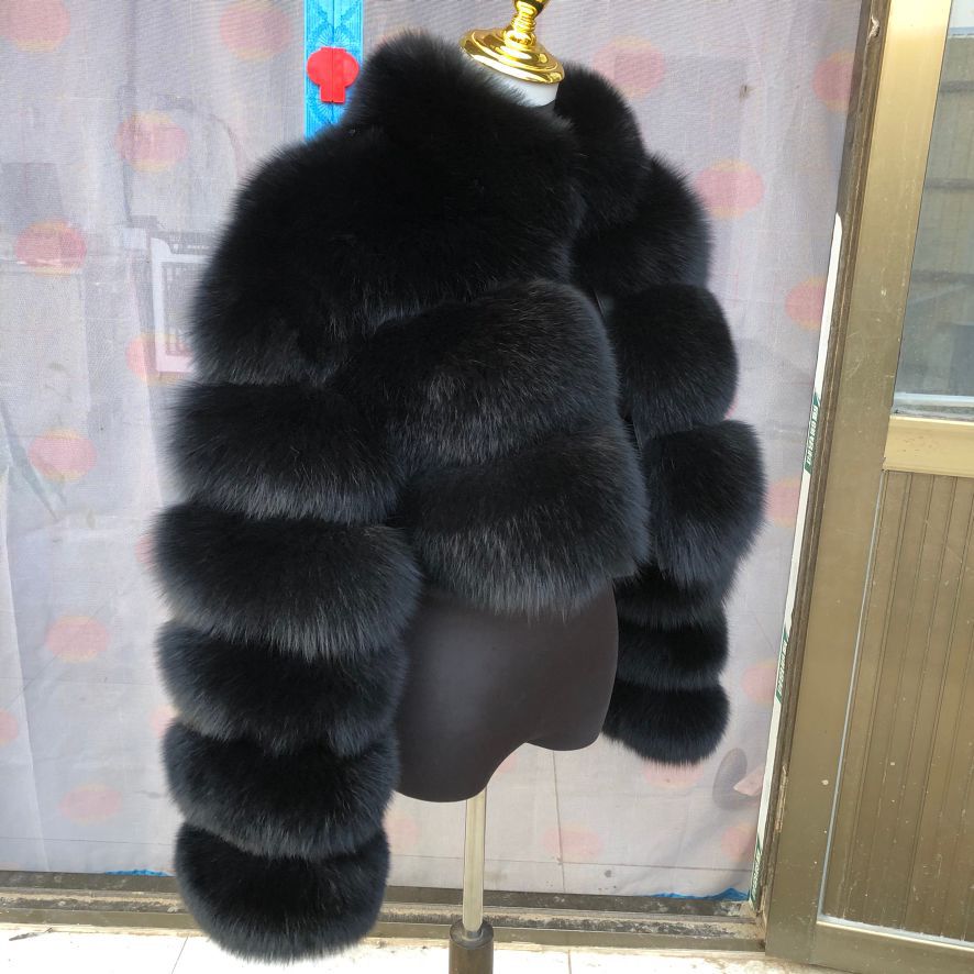 Haină de blană pentru femei, haină de blană cu guler scurt, haină de blană cu mânecă lungă, haină de damă cu îmbinare_voghion.com
