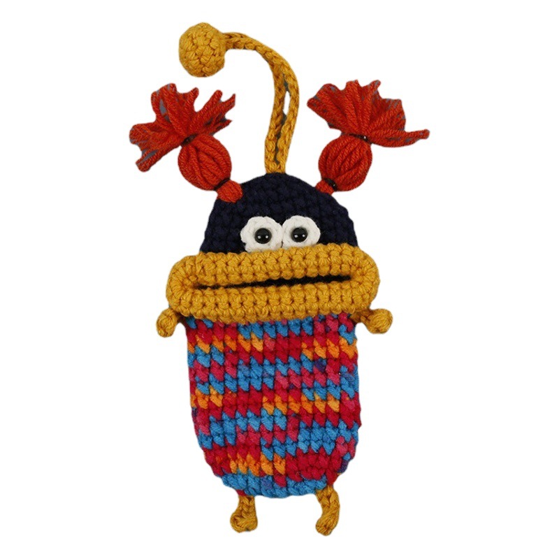 Creative Hand-Woven Sausage Mouth Key Bag Weaver Wool Woven Key Protective Case Cute Big Mouth Small Bag