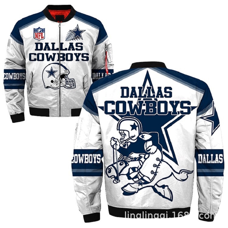 Cross-border Amazon new 3D digital print Dallas Cowboys plus cotton NFL flight jacket flight suit