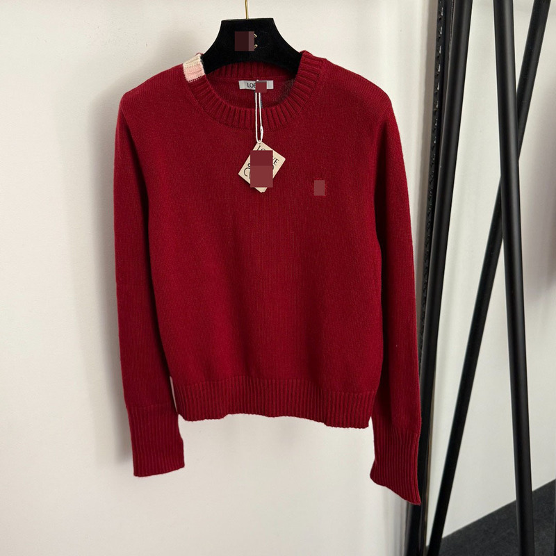 Nanyou High-End Foreign Trade Style Slim-Fit Women's Red and Blue Striped Pullover Long-Sleeve Wool Knit Sweater with Simple Embroidery