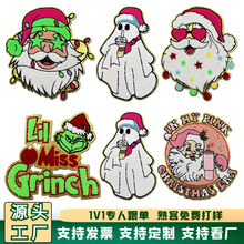 大号新款圣诞老人毛巾绣布贴雪尼尔熨烫圣诞节日氛围服装徽章跨境