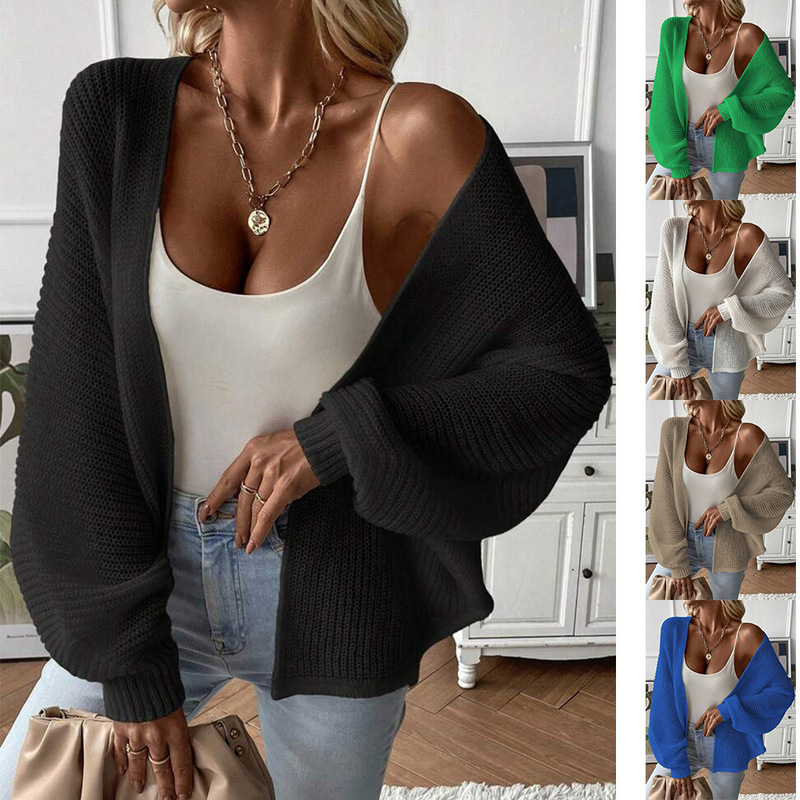 2024 Summer European and American Foreign Trade Cross-border Amazon Bat Wing Sleeve Cardigan Solid Color Cardigan Independent Station