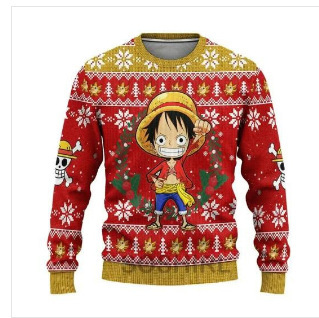 Linda asta asta Santa Claus estampado 3D hombre casual todo fósforo hombro recto manga larga suéter suelto cuello redondo suéter